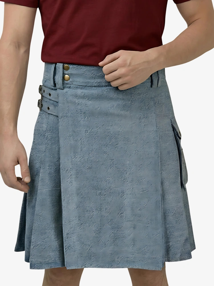 Kilt in denim azzurro cielo su misura