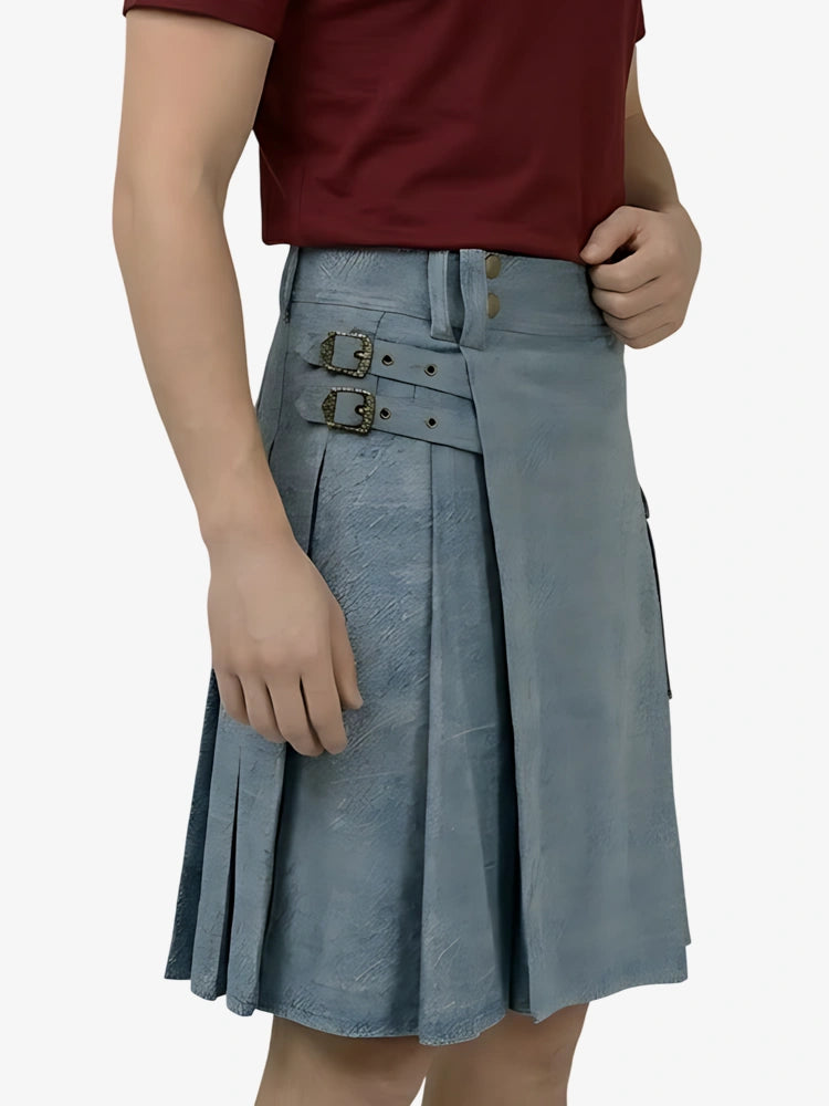 Kilt in denim azzurro cielo su misura