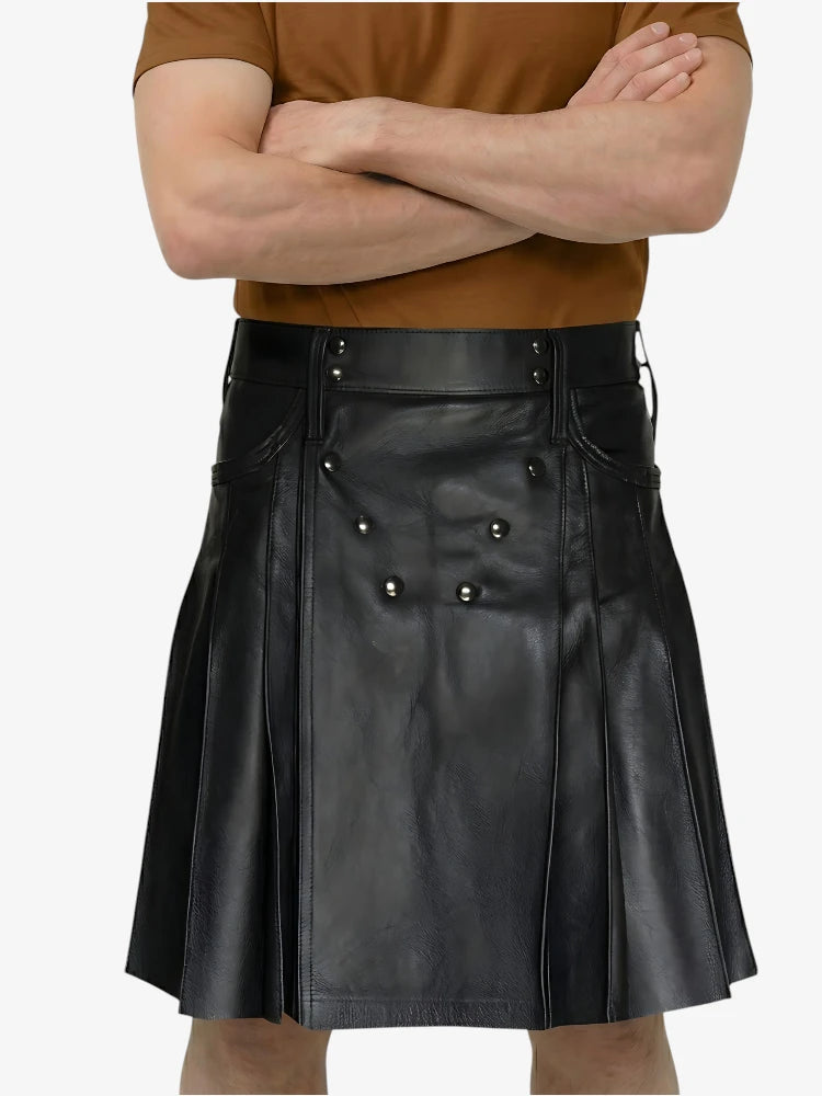 Kilt in pelle nera elegante su misura