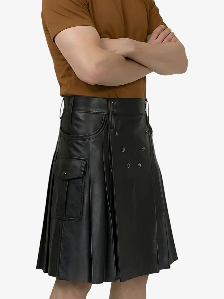 Kilt in pelle nera elegante su misura