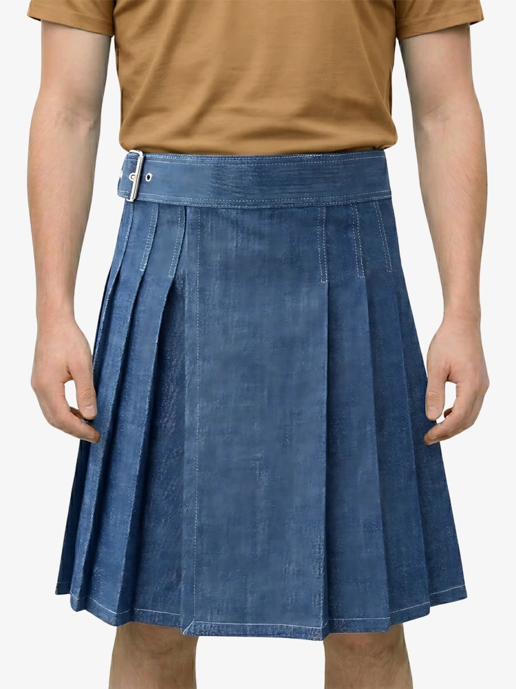 Kilt in denim blu elegante su misura