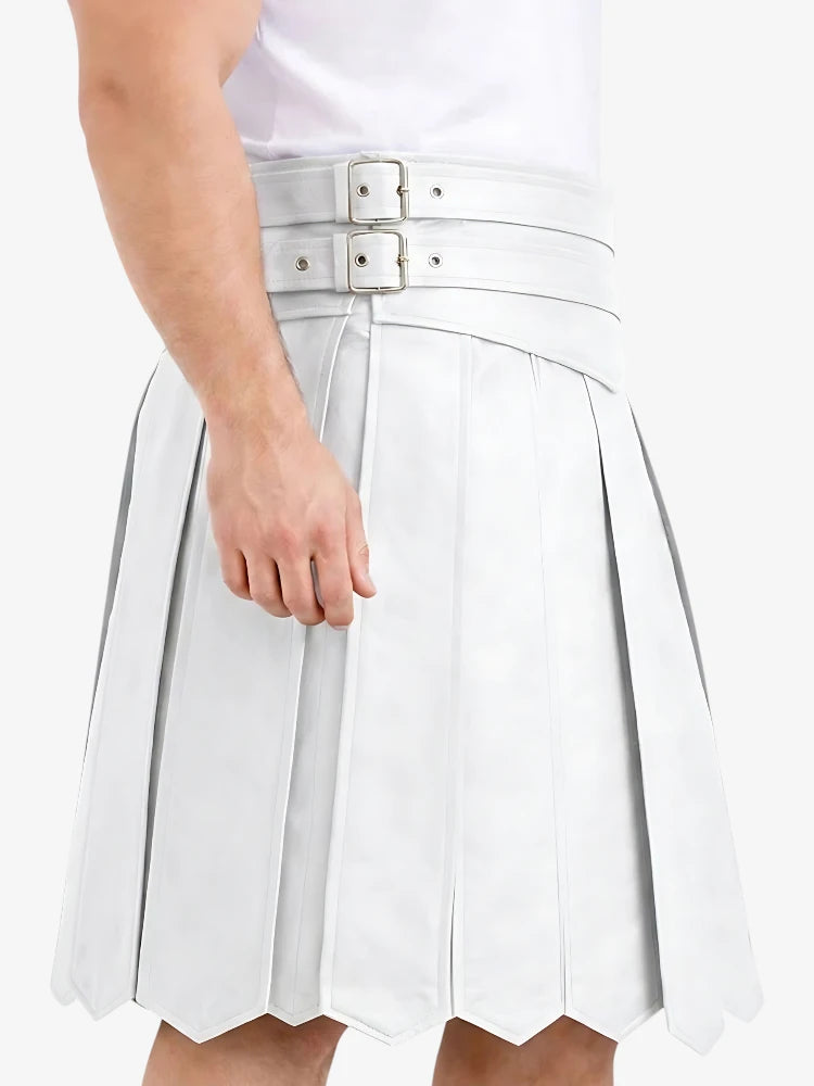 Kilt in pelle guerriero bianco elegante su misura