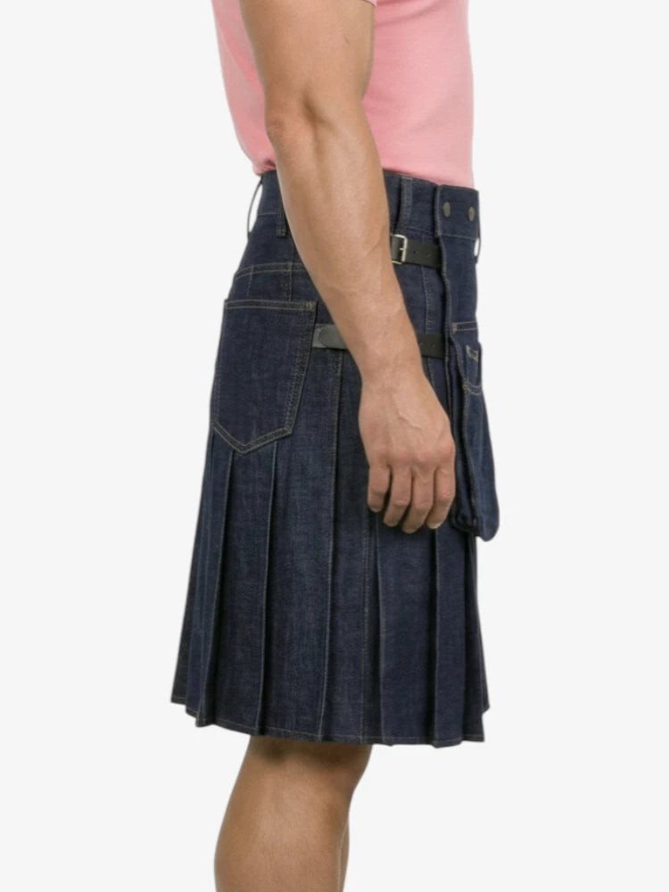 Gonna Scozzese in Denim Blu Scuro