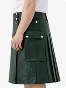 Dark Green Genuine Leather Utility Kilt with Cargo Pockets & D-Rings