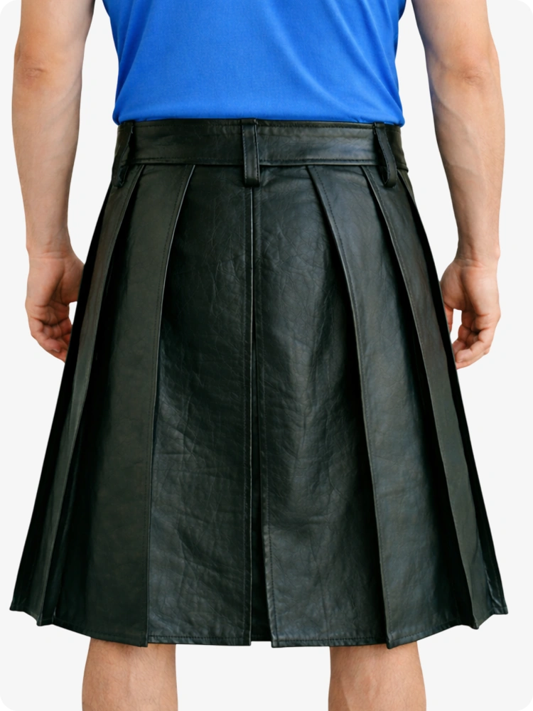 Dark Green Genuine Leather Utility Kilt with Studded Waistband