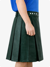 Dark Green pleated skirt worn by a person on a white background