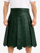 Dark Green Leather Highland Kilt Adjustable Buckle Waist & Classic Pleats