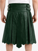 Dark Green Leather Highland Kilt Adjustable Buckle Waist & Classic Pleats
