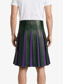 Dark Green Leather Kilt With Purple Pleats Back