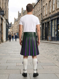 Dark Green Leather Kilt With Purple Pleats Back Side