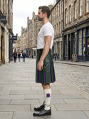 Dark Green Leather Kilt With Purple Pleats Left Side