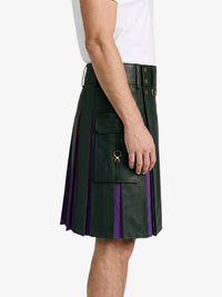 Dark Green Leather Kilt With Purple Pleats Right