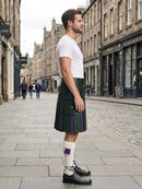 Dark Green Leather Kilt With Purple Pleats Right Side