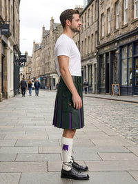 Dark Green Leather Kilt With Purple Pleats Right Side
