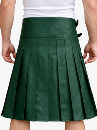 Dark Green pleated skirt worn by a person on a white background