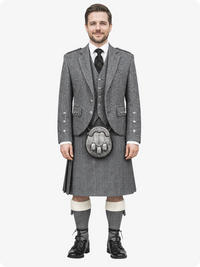 Dark Grey Herringbone Tweed Kilt with Dark Grey Herringbone Tweed Argyle Jacket Outfit