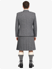 Dark Grey Herringbone Tweed Kilt with Dark Grey Herringbone Tweed Argyle Jacket Outfit