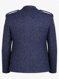 Blue military-style jacket on a white background