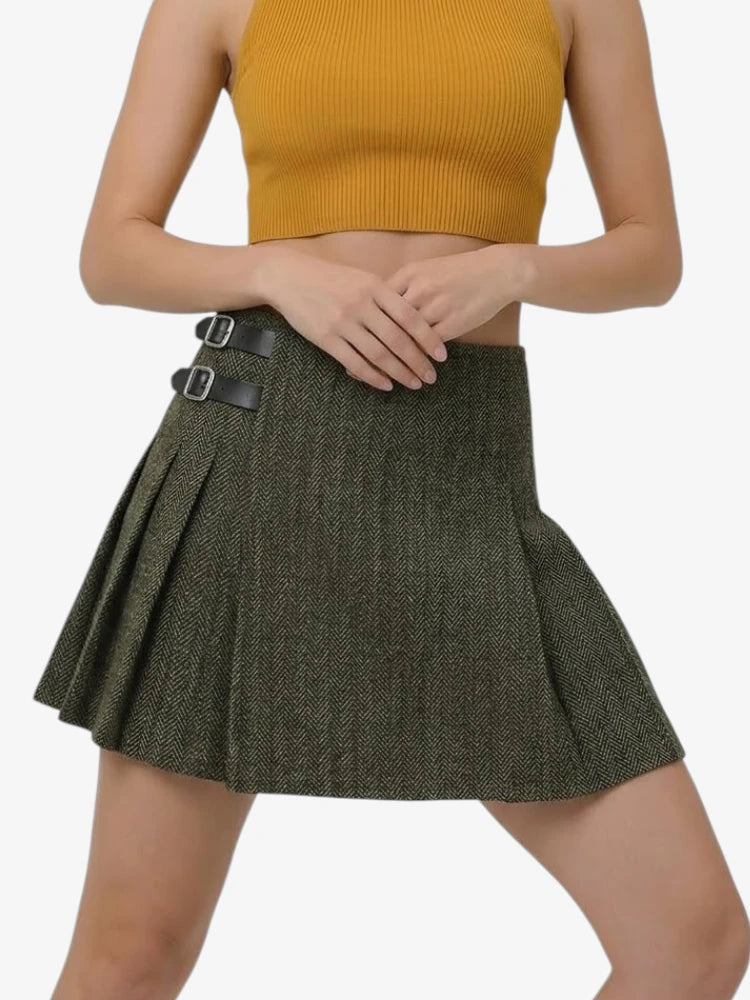 Kilt in Tweed Verde Oliva Scuro da Donna