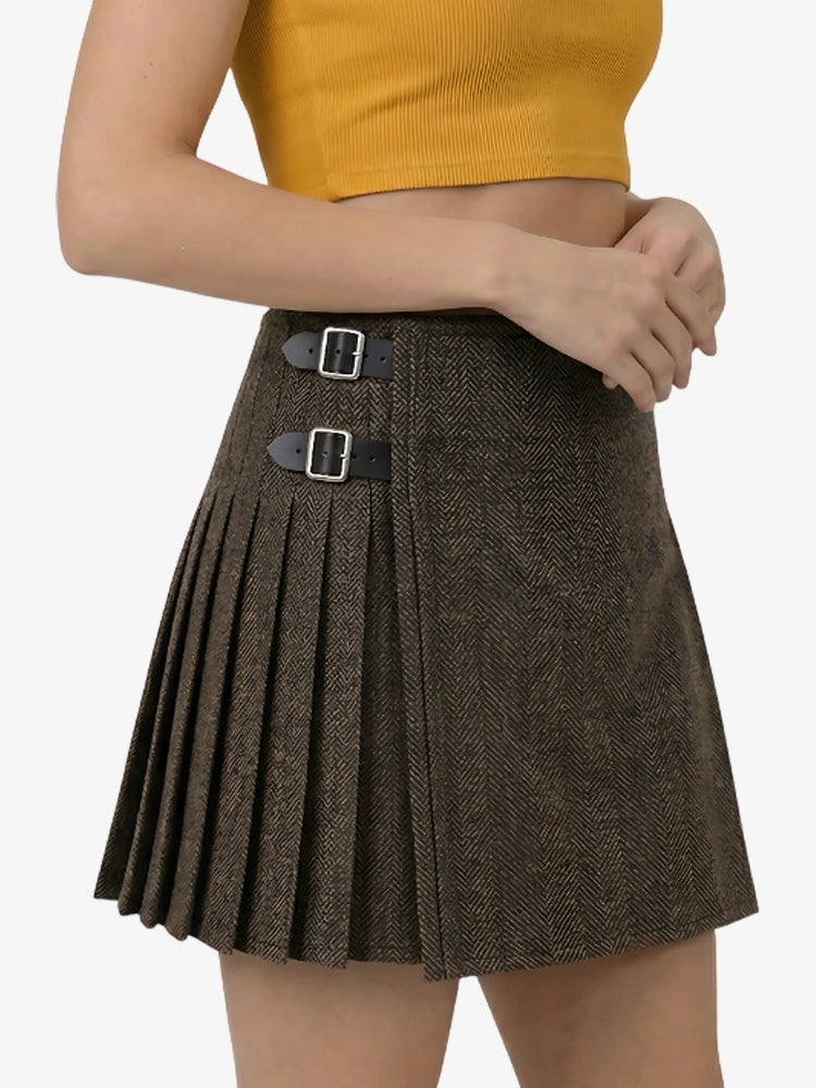 Kilt in Tweed Verde Oliva Scuro da Donna