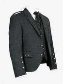 Gray blazer with decorative buttons on a white background
