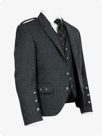 Gray blazer with decorative buttons on a white background