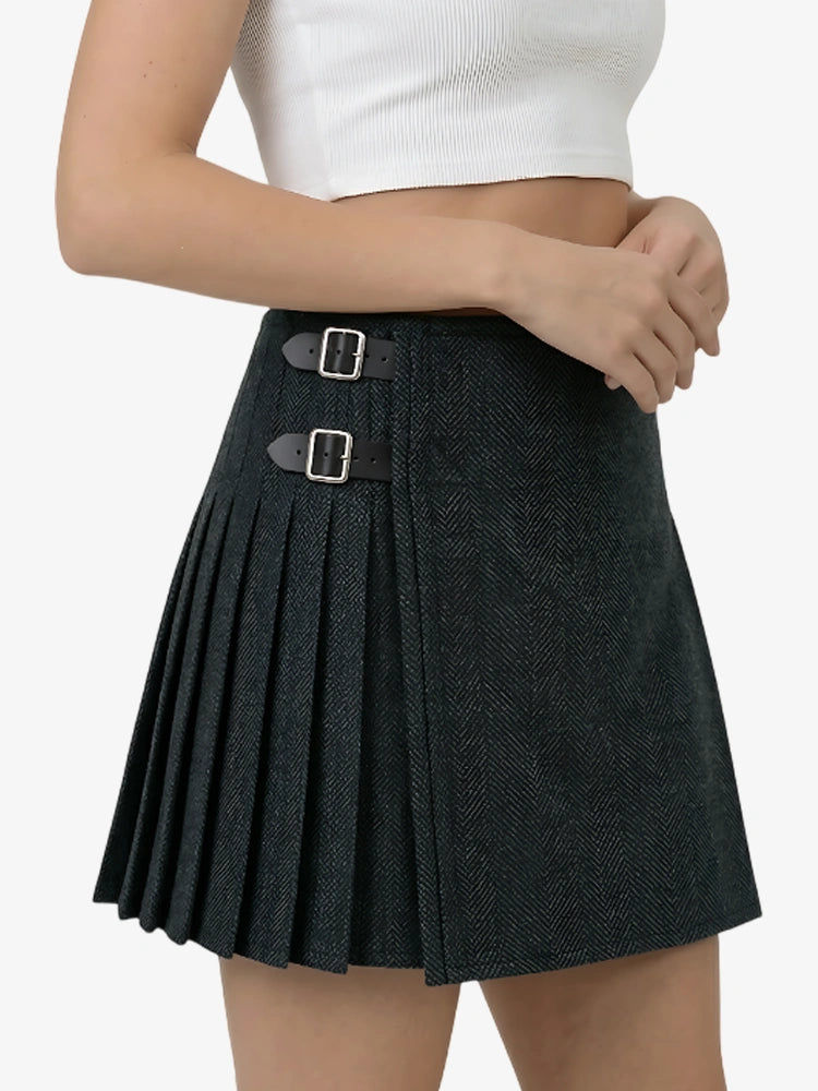 Kilt in Tweed Blu Verde Scuro da Donna