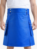 Electric Blue Genuine Leather Utility Kilt with Cargo Pockets & D-Rings