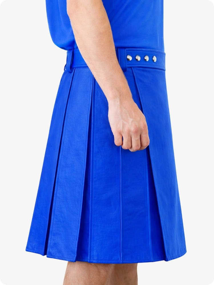 Kilt utility in vera pelle blu elettrico con fascia in vita borchiata