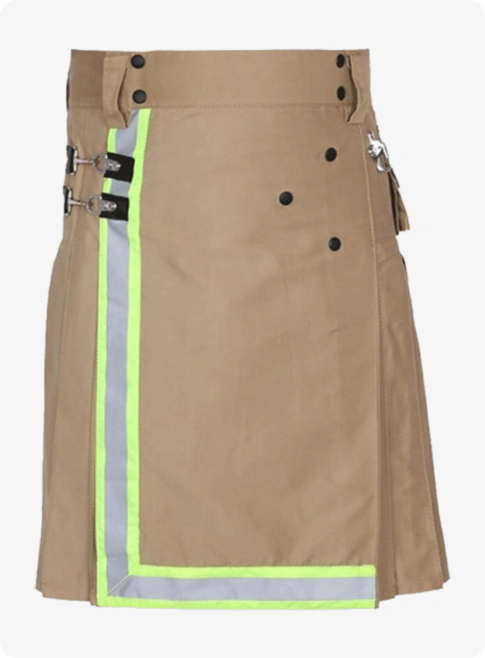 Custom Made Scottish Firefighter Khaki Cotton Utility Kilt