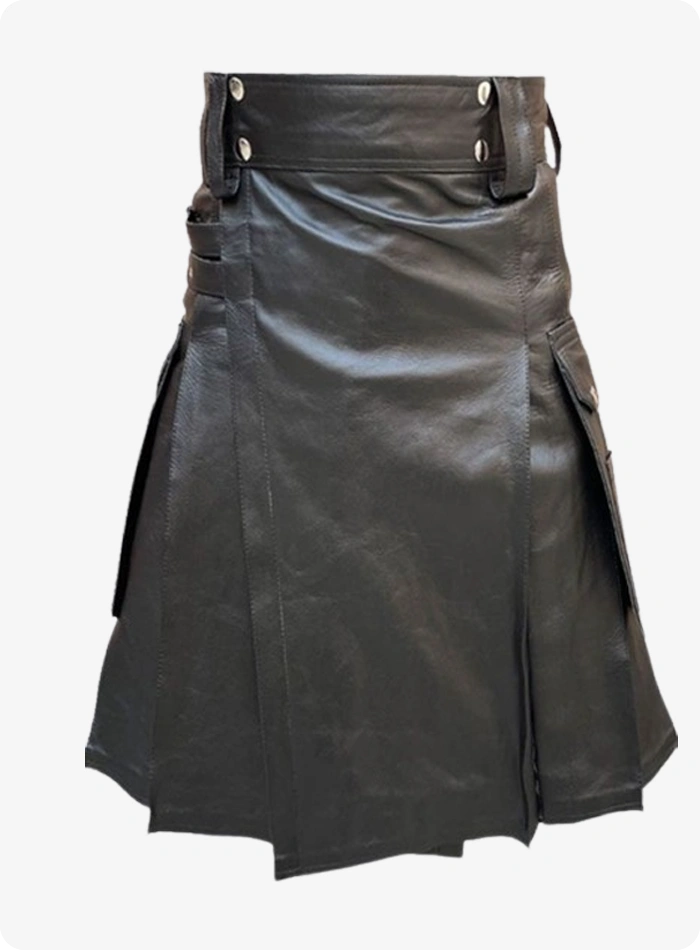 Genuine Black Leather Kilt