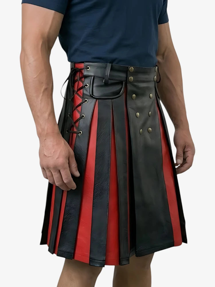 Kilt in Pelle Gladiatore con Pannelli Frontali Su Misura