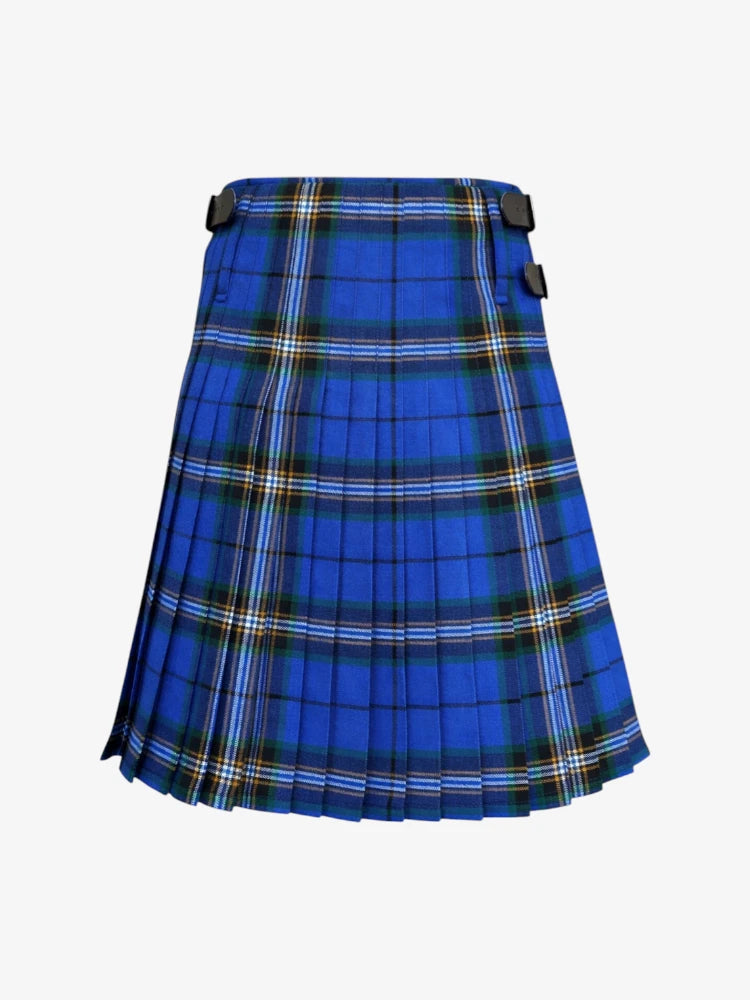 Blue plaid kilt on a white background