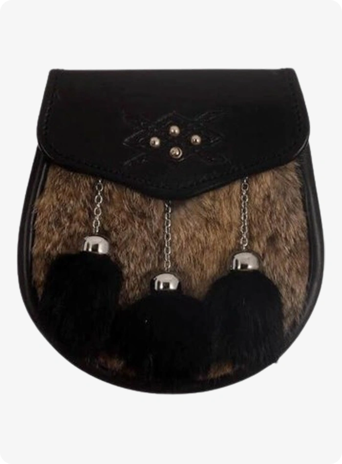 Sporran Semi Dress Grigio e Nero in Pelliccia di Coniglio Cross Stud
