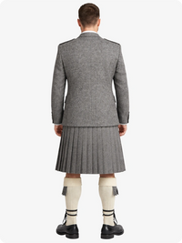 Grey Herringbone Tweed Kilt with Grey Herringbone Tweed Argyle Jacket Kilt Outfit