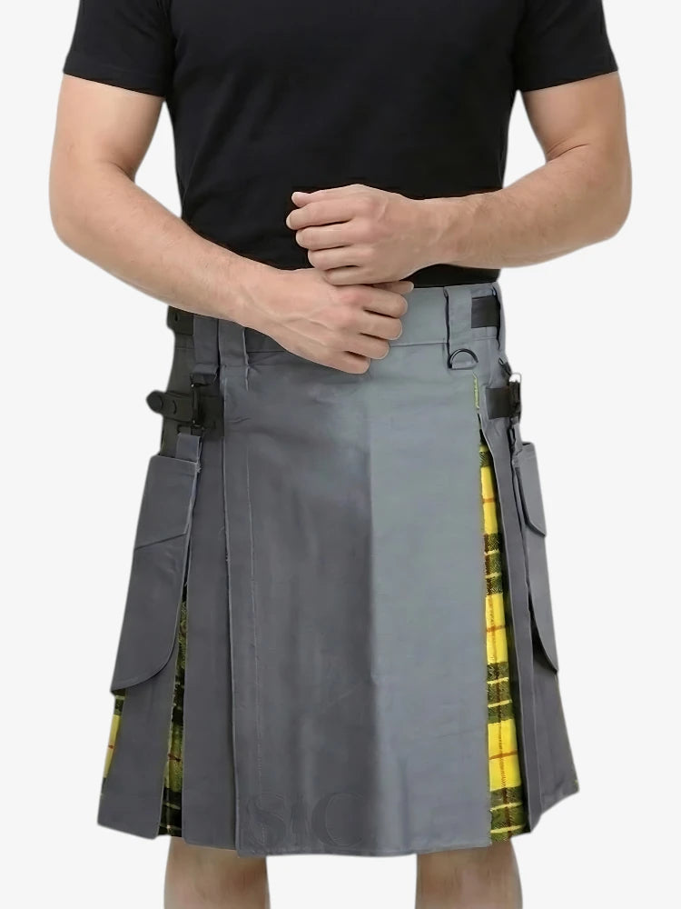 Gonna Scozzese Ibrida Grigia con Piega Tartan MacLeod