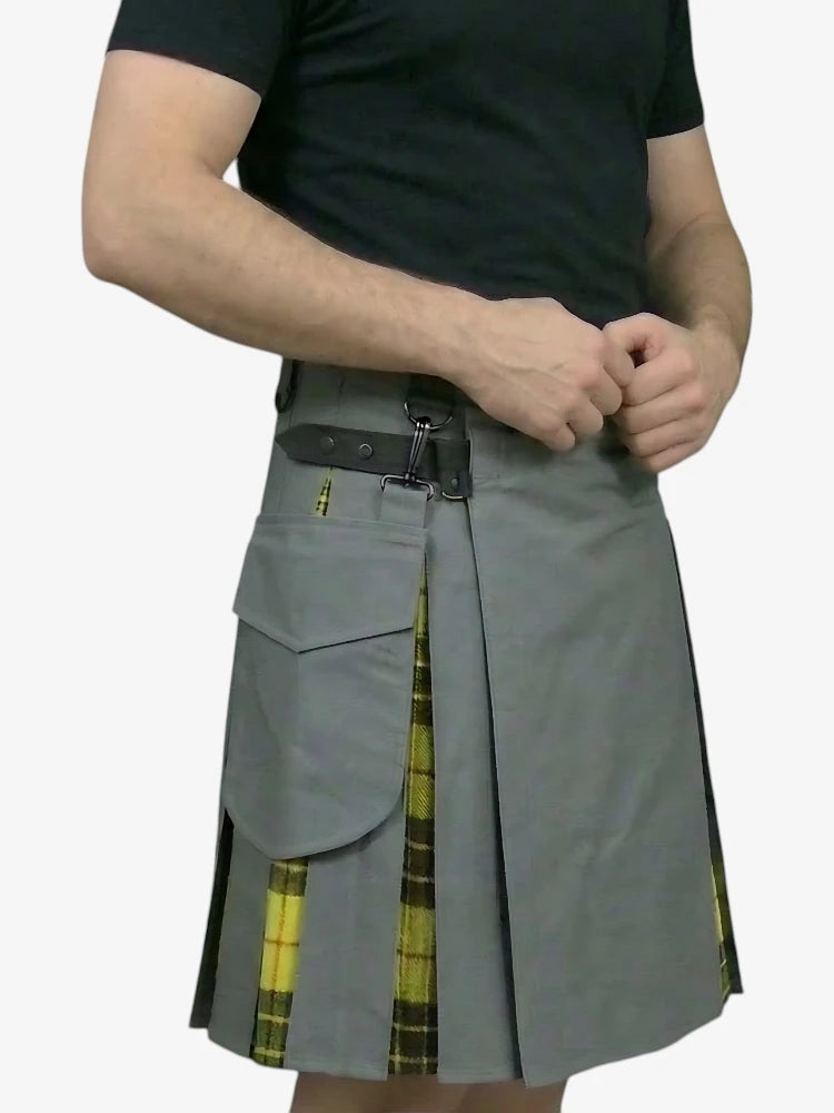 Gonna Scozzese Ibrida Grigia con Piega Tartan MacLeod