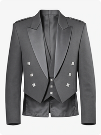 Gray formal jacket with satin lapels on a white background