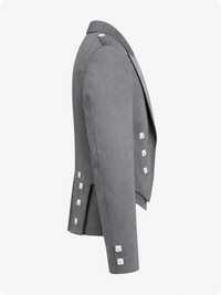 Gray coat with white square patterns on a white background