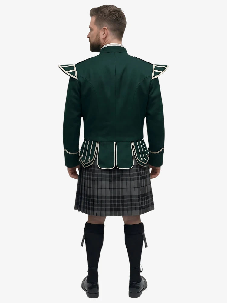 Completo Kilt Doublet Tartan Grey Watch con Giacca Verde Scuro