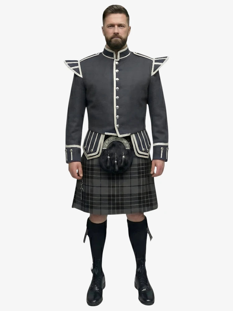 Completo Kilt Doublet Tartan Grey Watch con Giacca Grigio Scuro
