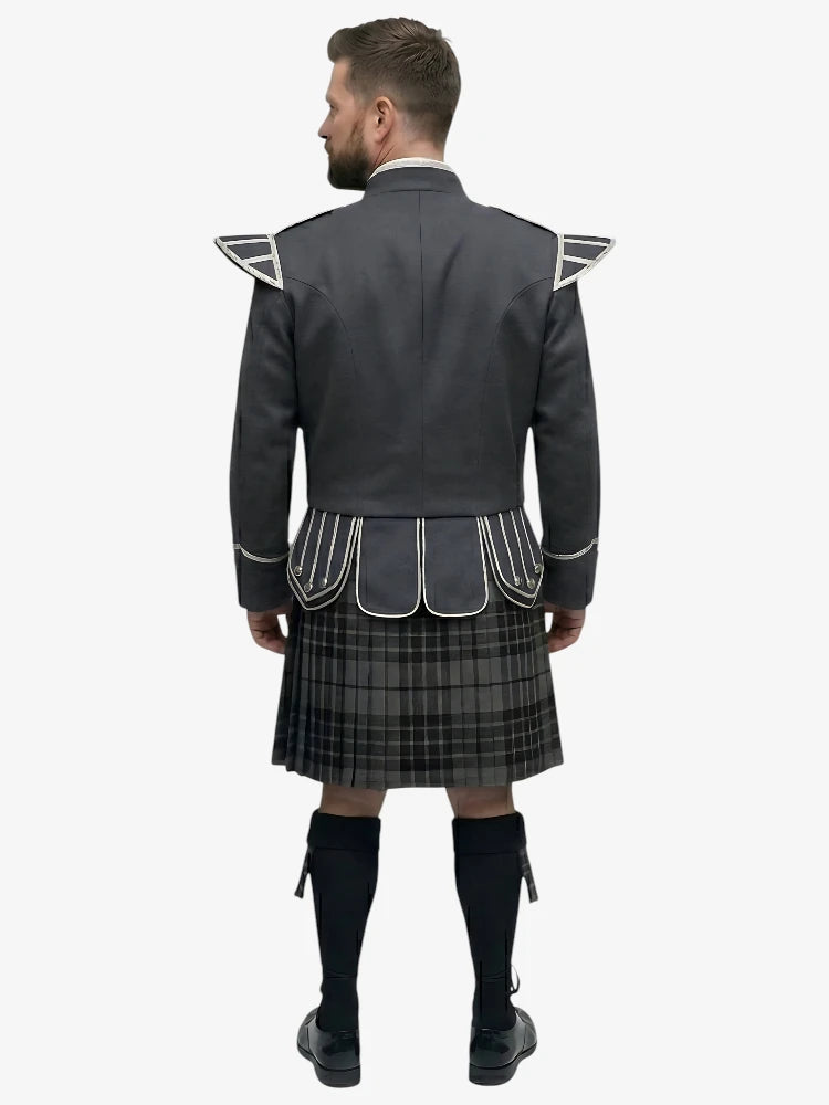Completo Kilt Doublet Tartan Grey Watch con Giacca Grigio Scuro