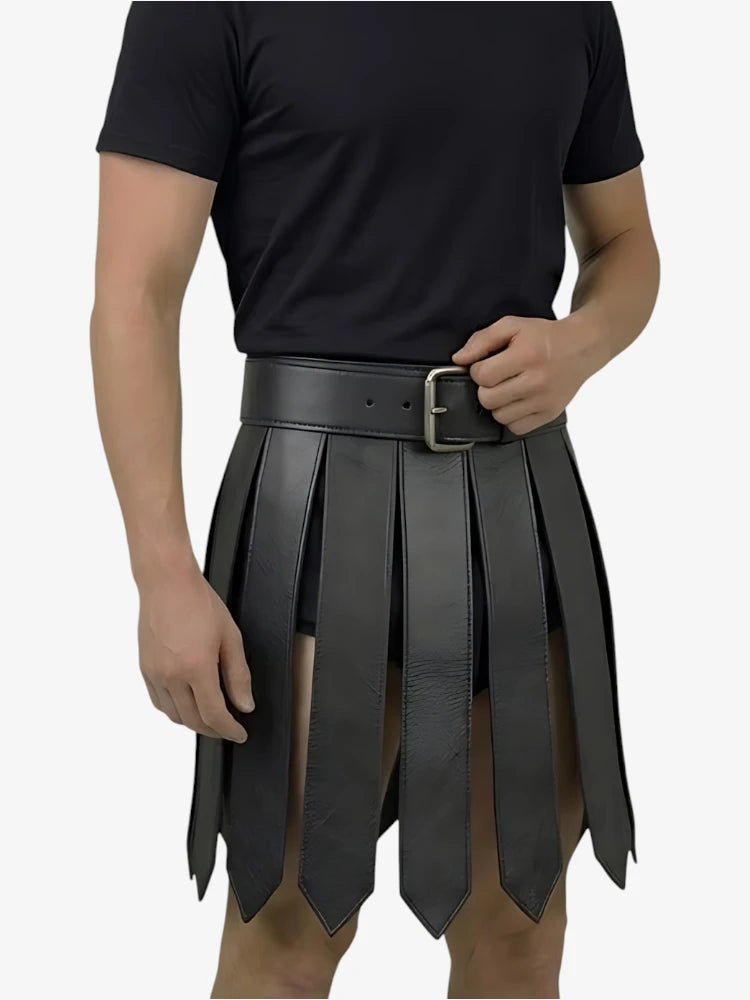 Kilt in Pelle Nera Gladiatore Fatto a Mano