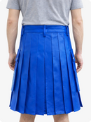 Person wearing a Electric blue pleated skirt on a white background