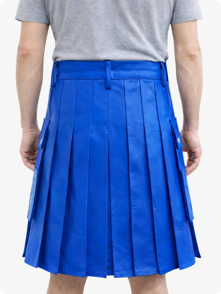 Person wearing a Electric blue pleated skirt on a white background