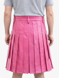 Handcrafted Pink Leather Utility Kilt with Front Button Rivets 