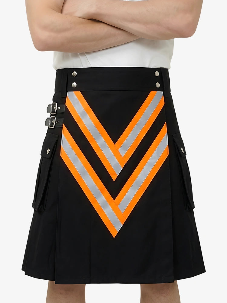 Kilt Vigile del Fuoco Nero Fatto a Mano con Cinghie Rosse