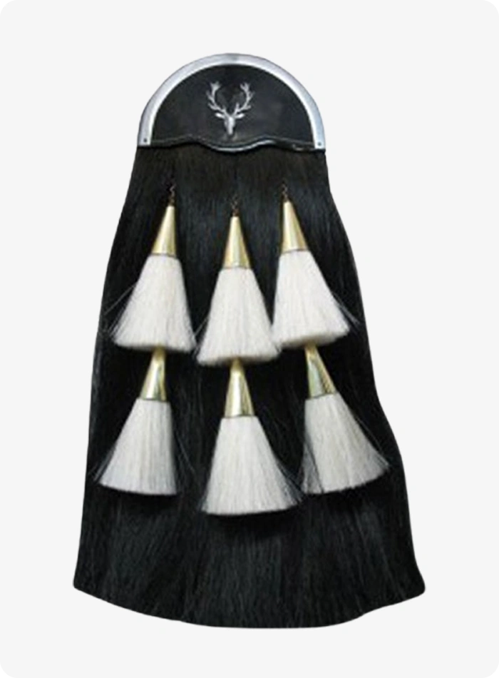 Custom Made Horse Hair Black Sporran With Six White Tussles