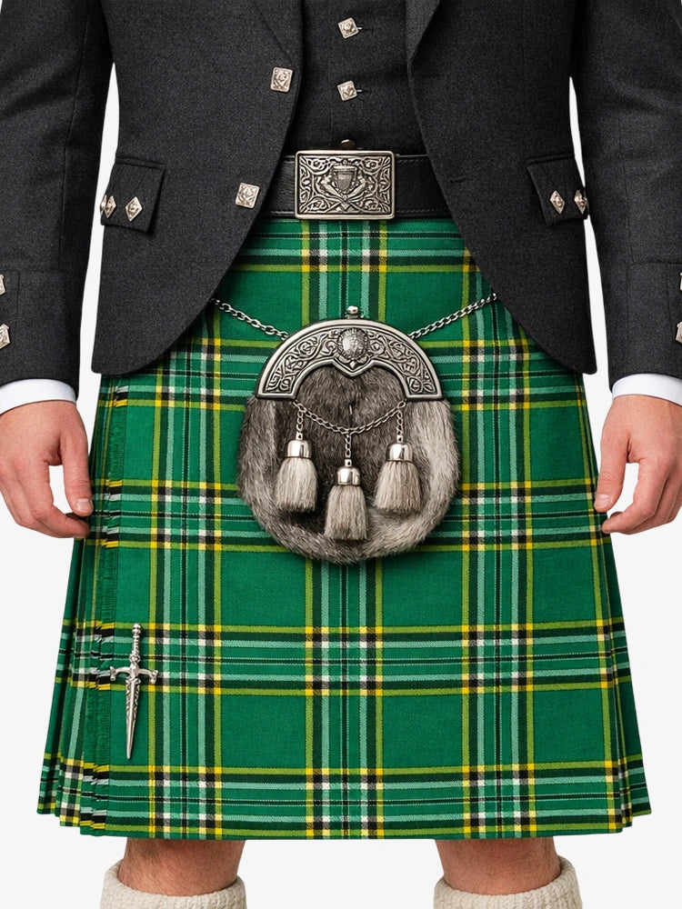 Irish Green Tartan Kilt Model Front