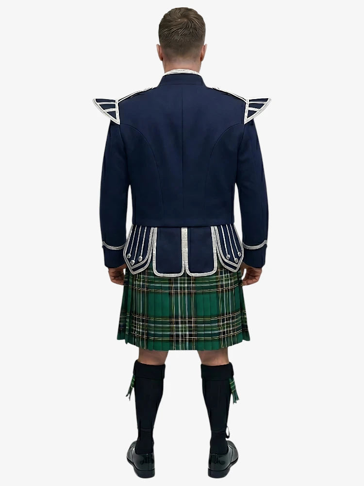 Completo Kilt Doublet in Tartan Irish National con Giacca Blu Navy